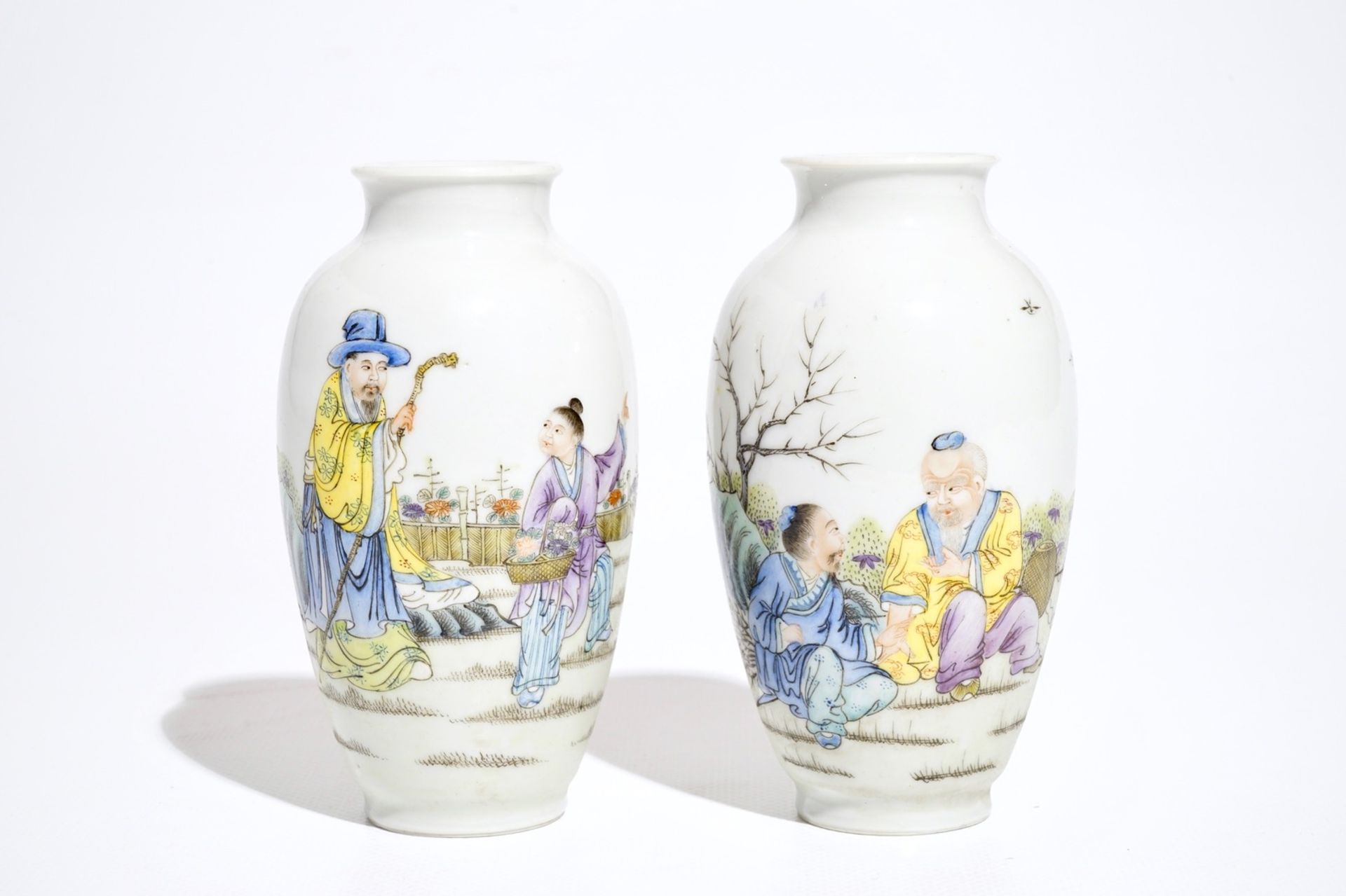 Two Chinese polychrome vases, Qianlong mark, 20th C.