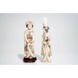 Two Japanese ivory okimono of ladies with headdresses, 19/20th C.