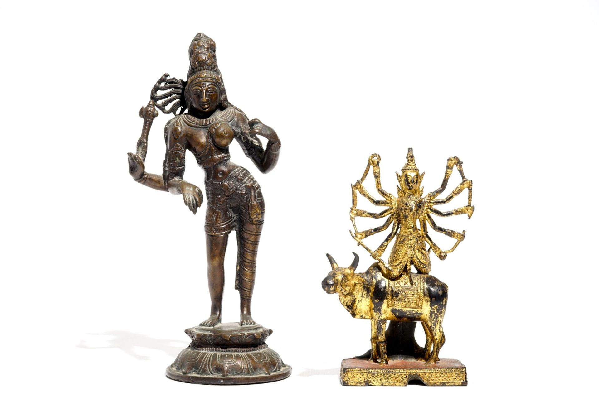 A bronze model of Shiva and a gilt bronze of Shiva on Nandi, India, 19th C. - Image 2 of 7