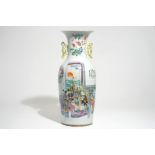 A tall Chinese famille rose double design vase, 19/20th C.