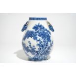 A Chinese blue and white "Three Friends of Winter" hu vase, Qianlong mark, 19/20th C.