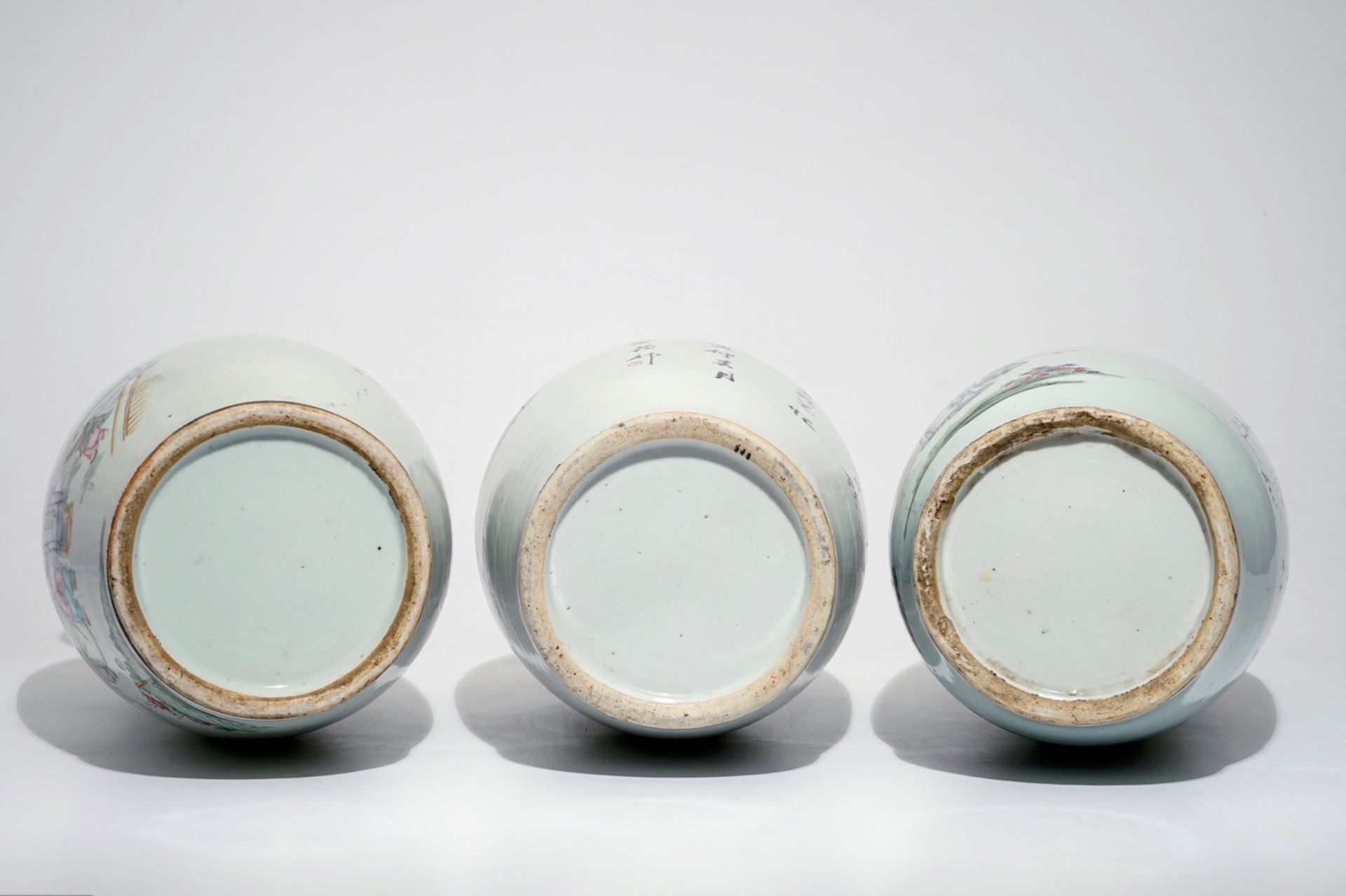 Three tall Chinese famille rose vases with calligraphy, 19/20th C. - Image 6 of 6