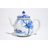 A Chinese blue and white teapot with a scene from "The Romance of the Western Chamber", Yongzheng
