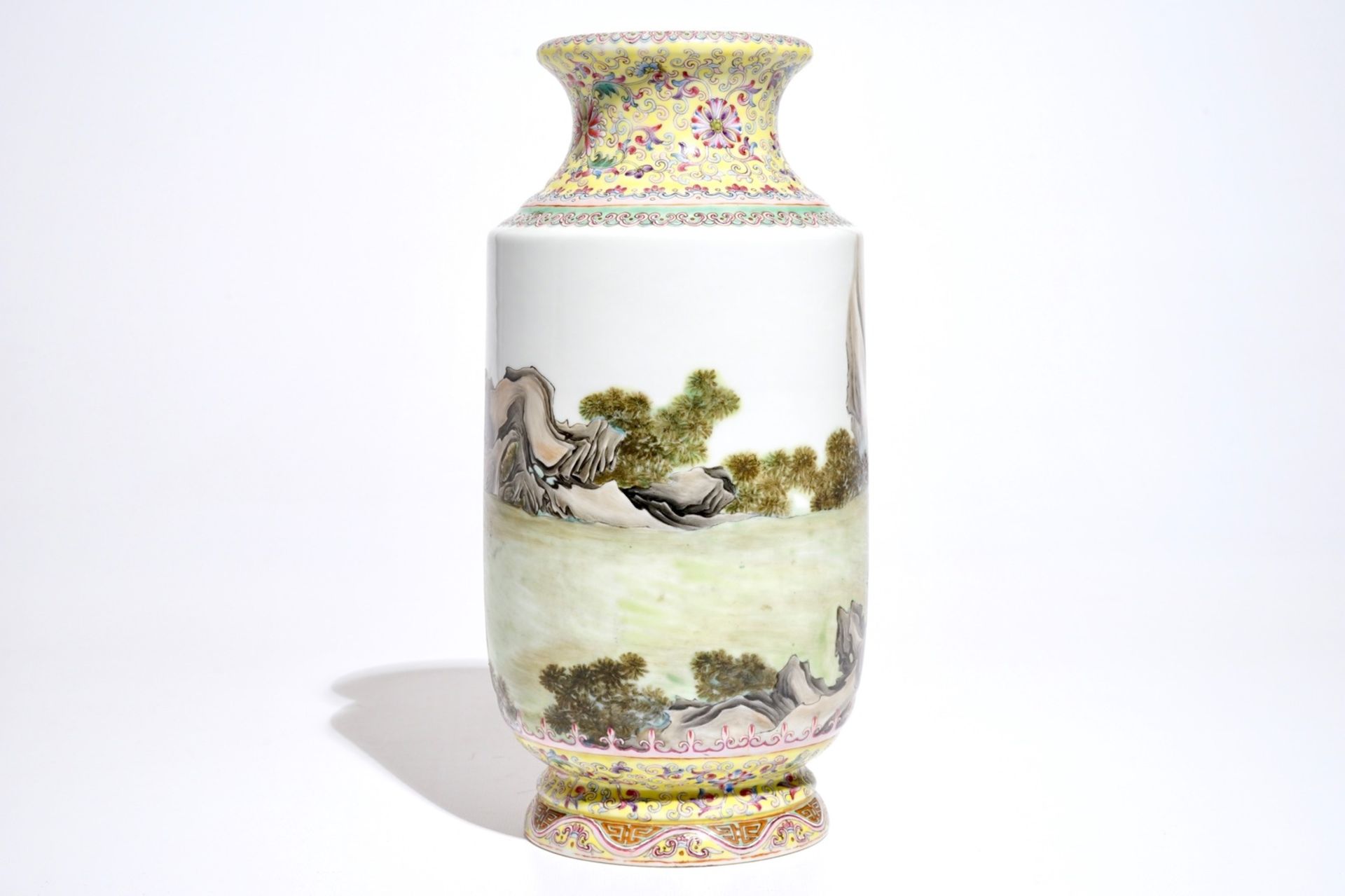 A Chinese famille rose warriors vase, Qianlong mark, Republic, 20th C. - Image 4 of 7