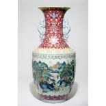 A very large Chinese famille rose vase, Qianlong mark, 19/20th C.