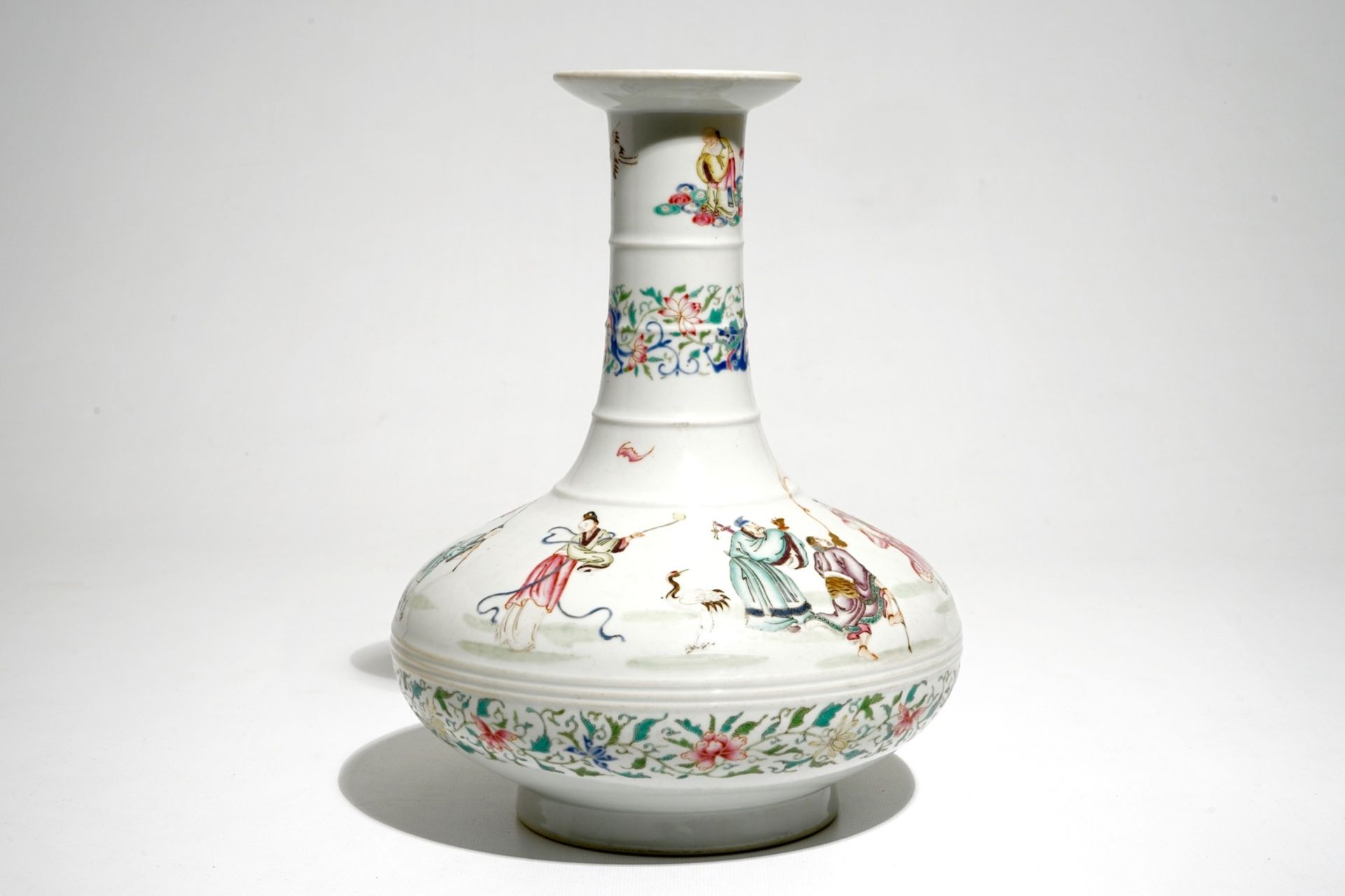 A Chinese famille rose vase with the eight immortals, 20th C.