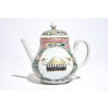 A Chinese famille rose teapot with grisaille and gilt medallions, Yongzheng