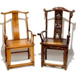 Two Chinese elm yoke-back chairs, 19/20th C.