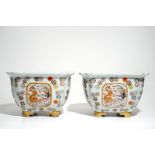 A pair of large Chinese famille rose jardinieres, 20th C.