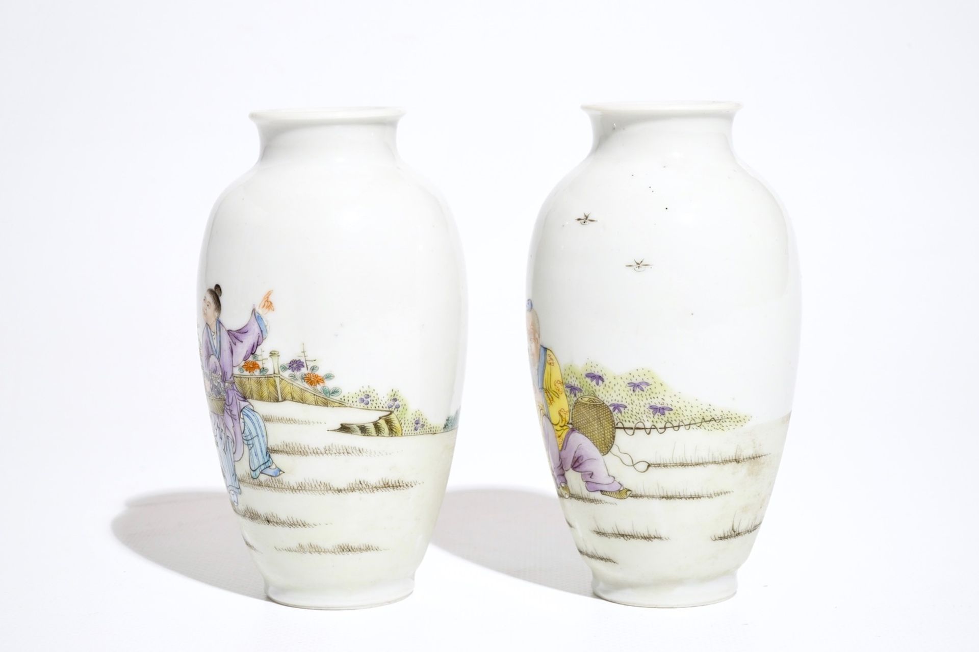 Two Chinese polychrome vases, Qianlong mark, 20th C. - Image 2 of 6