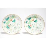 A pair of Chinese famille rose saucer plates with balsam pear design, Guangxu mark, 19/20th C.