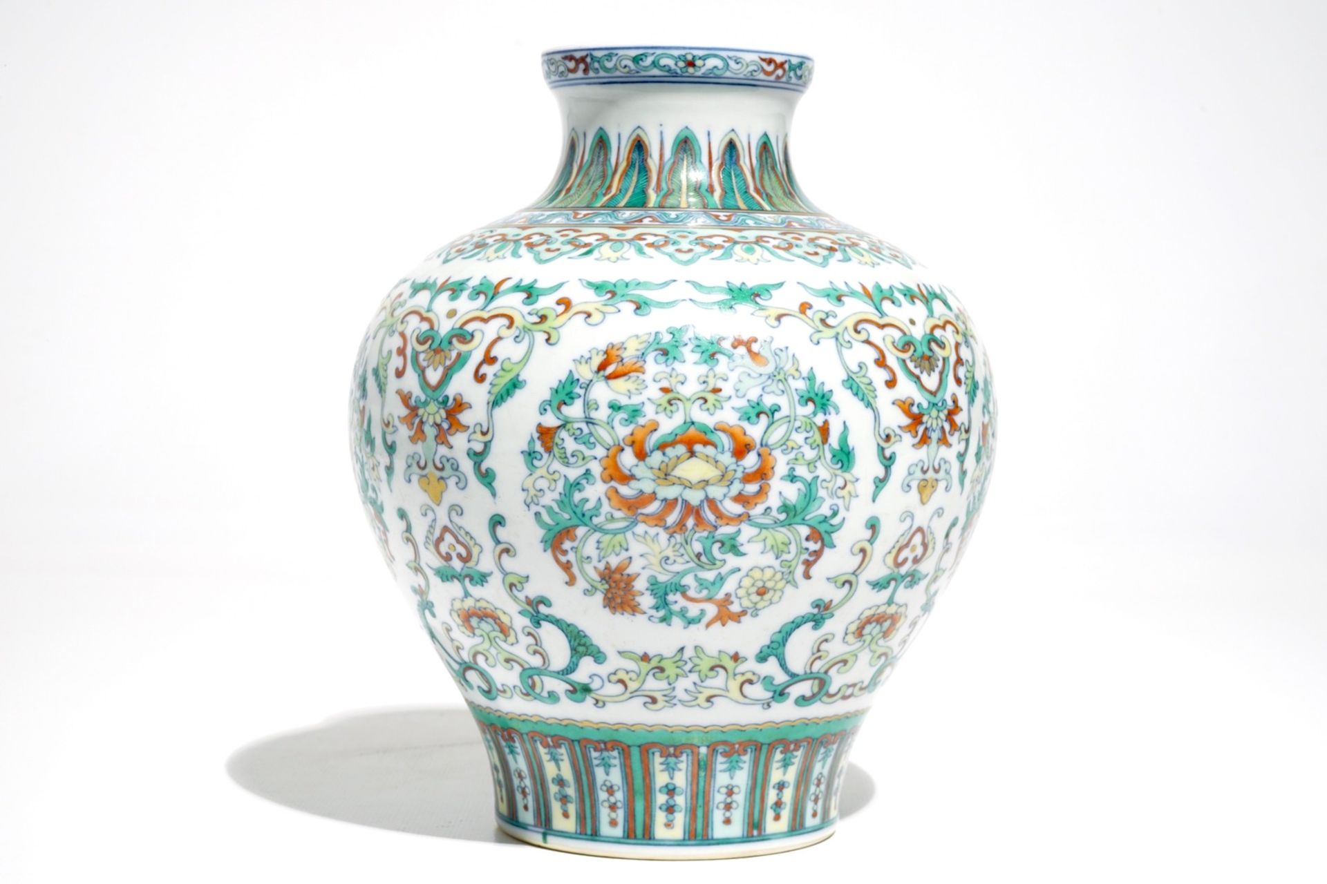 A Chinese doucai vase, Qianlong mark, 20th C. - Image 2 of 6