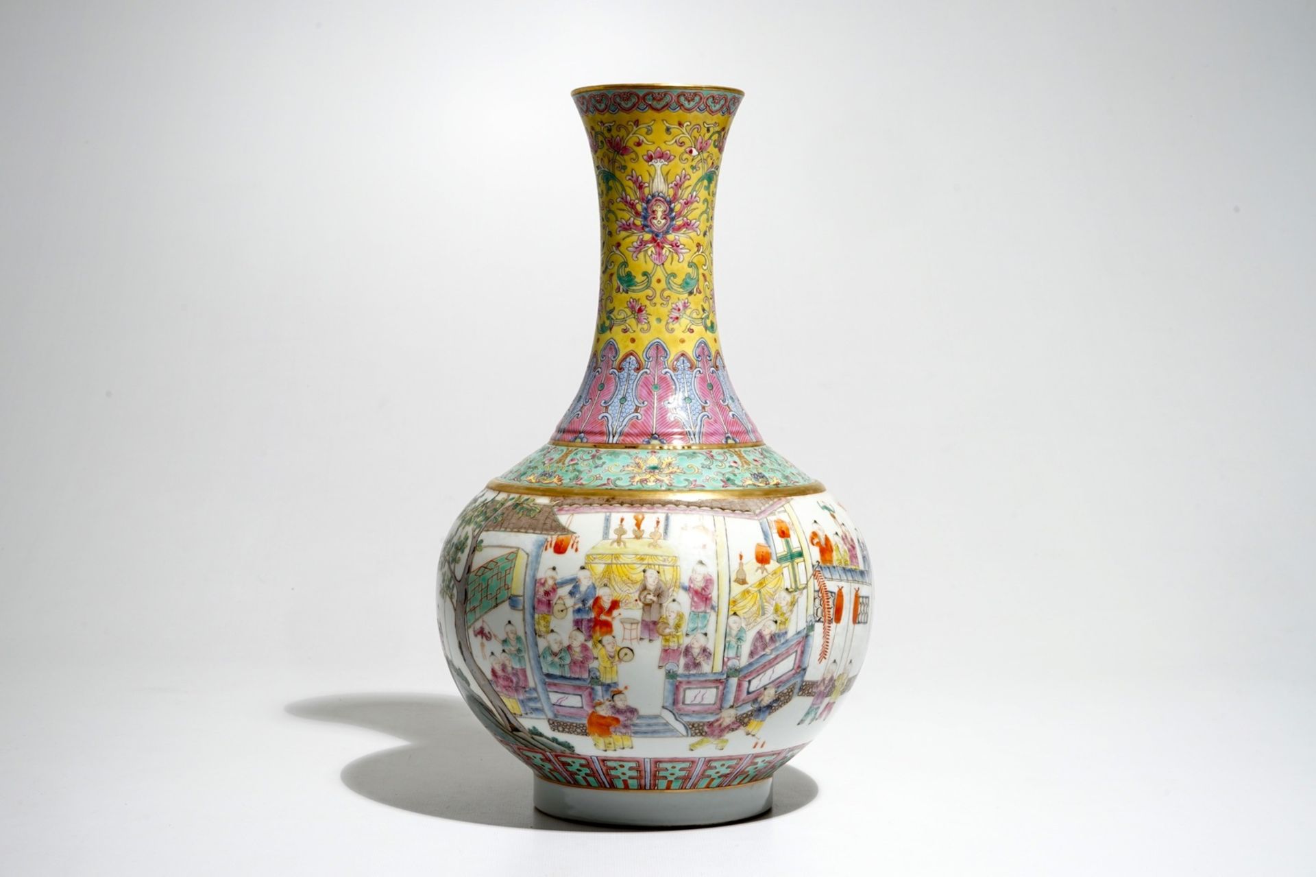 A Chinese famille rose "100 boys" bottle vase, Guangxu mark, 20th C. - Image 3 of 6