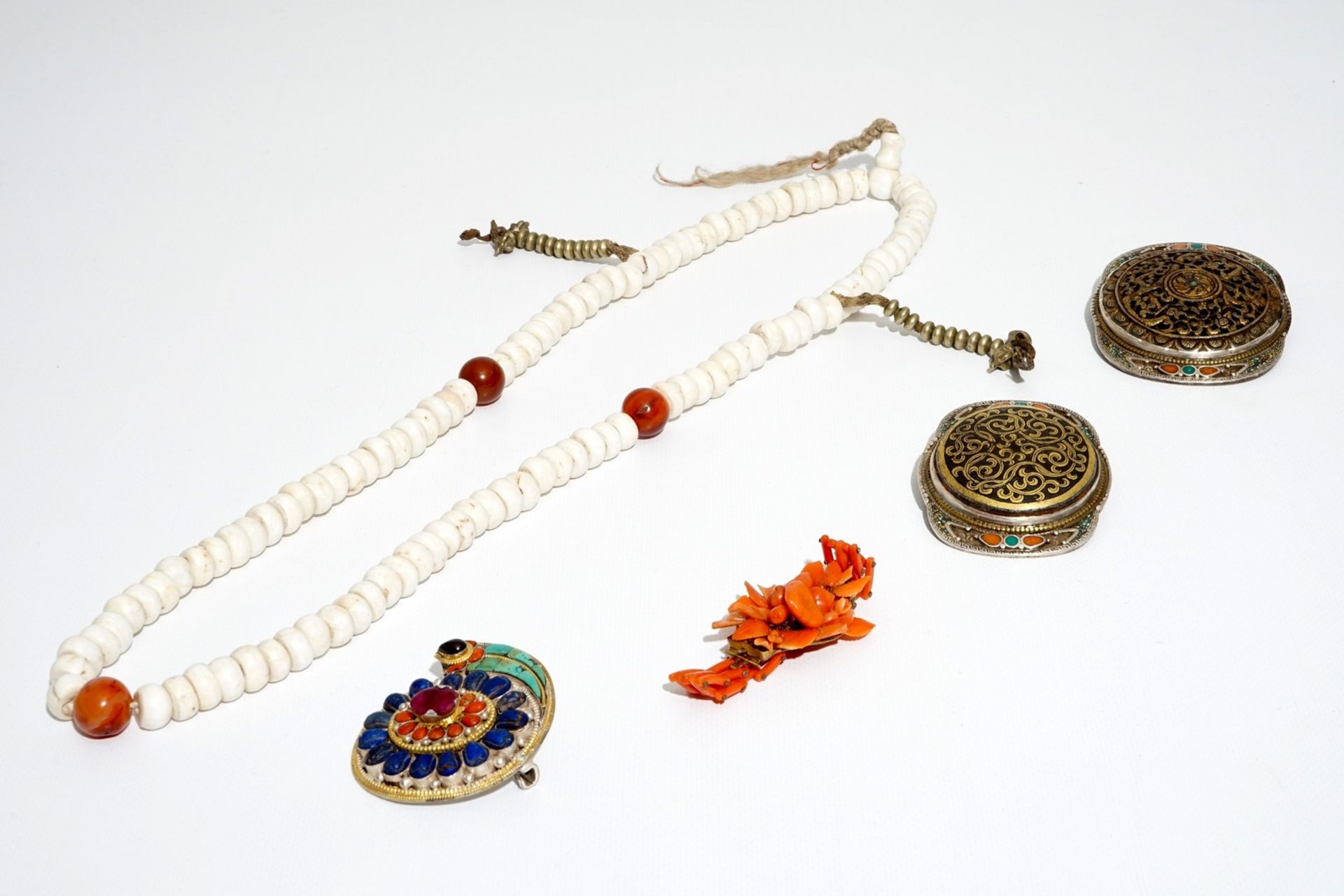 A brooch, necklace, bracelet and two buckles, poss. Nepal/Tibet