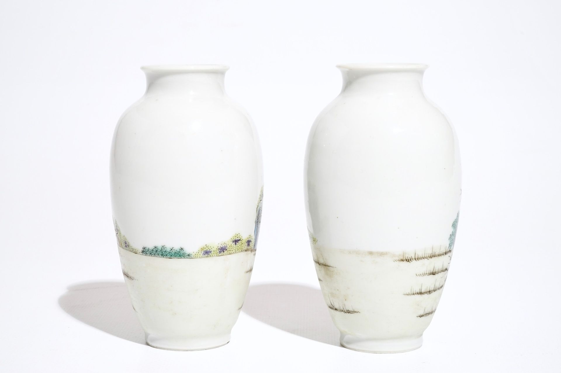 Two Chinese polychrome vases, Qianlong mark, 20th C. - Image 3 of 6