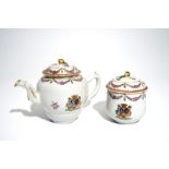 A Chinese armorial teapot and a covered sugar bowl for the French market, Qianlong