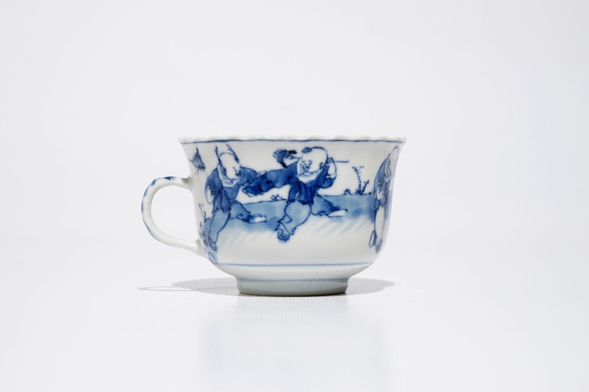 Six Chinese blue and white cups and saucers, Kangxi mark, 19th C. - Image 8 of 10