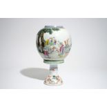 A Chinese famille rose eggshell porcelain lantern on stand, Republic, 20th C.