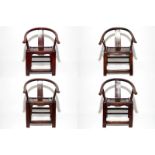 Four Chinese wood yoke-back chairs, 19/20th C.