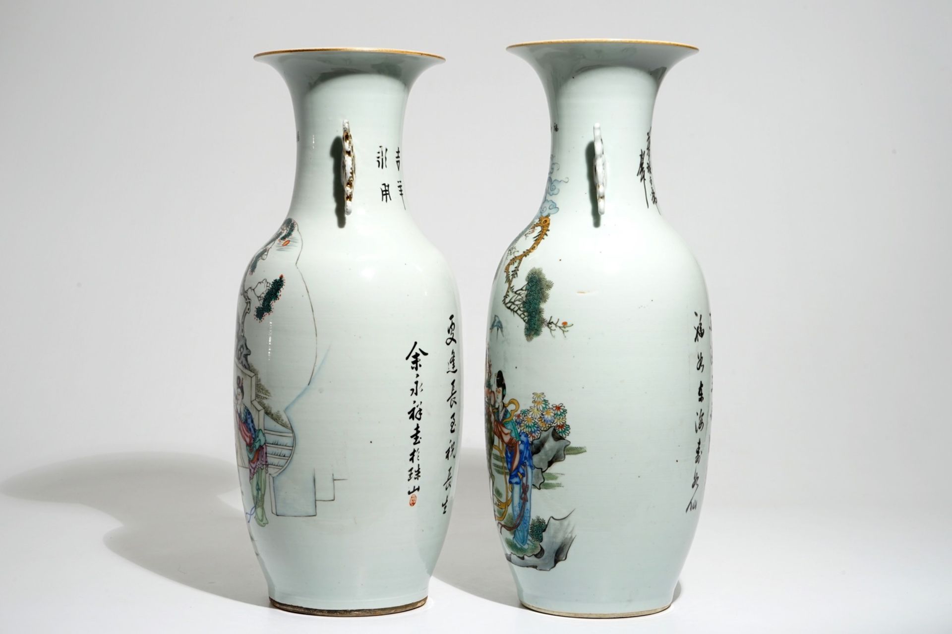 Two Chinese famille rose vases with immortals, 19/20th C. - Image 2 of 6