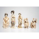 Five signed Japanese ivory okimono, 19/20th C.