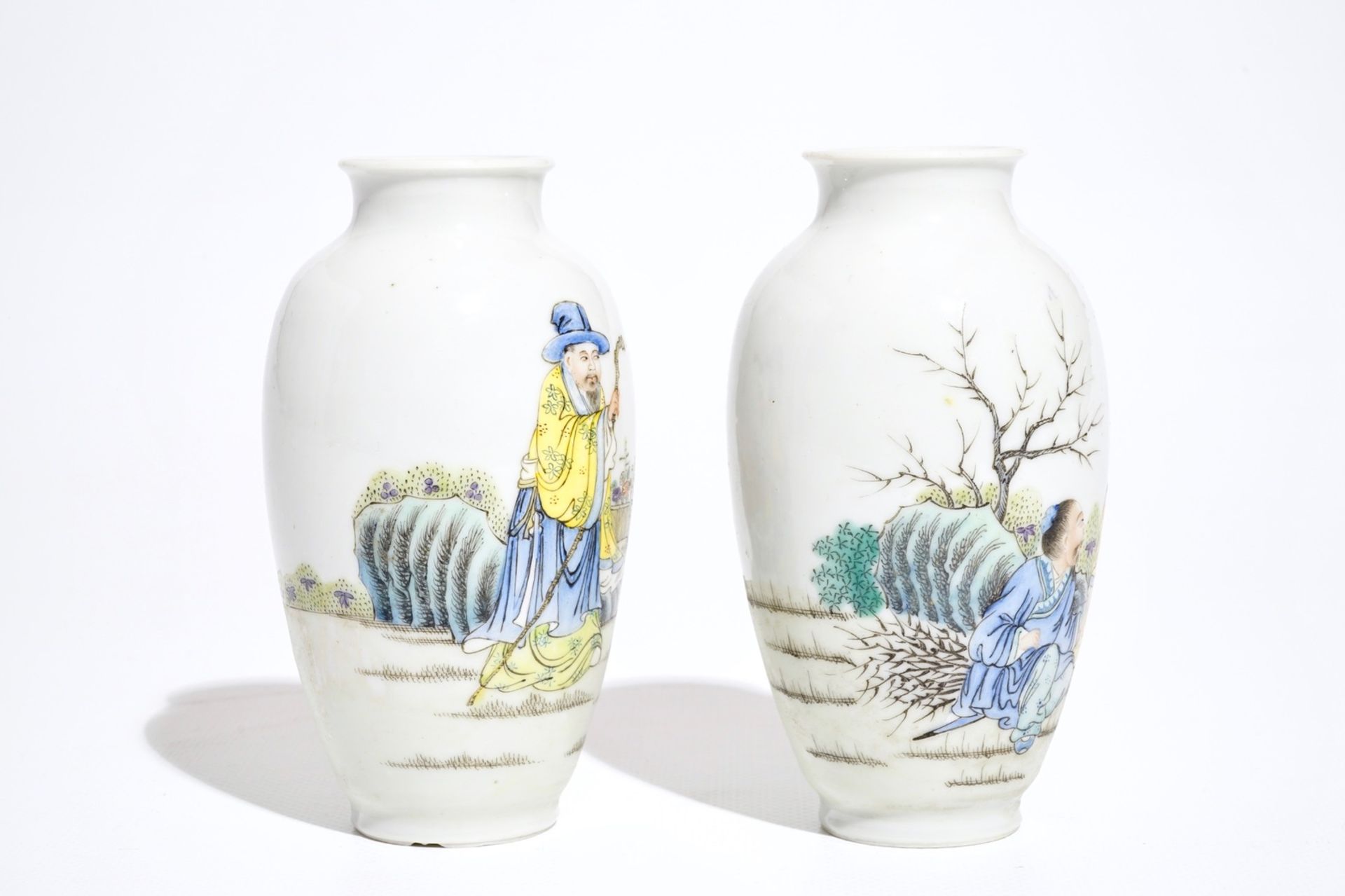 Two Chinese polychrome vases, Qianlong mark, 20th C. - Image 4 of 6