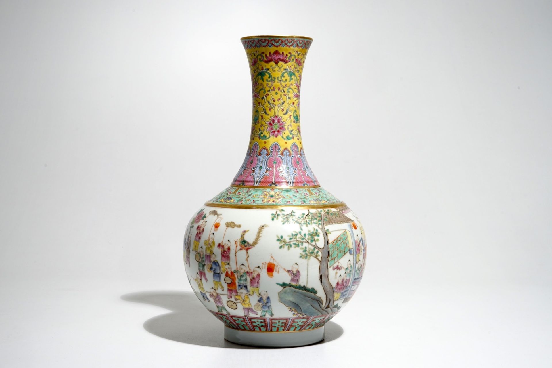 A Chinese famille rose "100 boys" bottle vase, Guangxu mark, 20th C. - Image 2 of 6