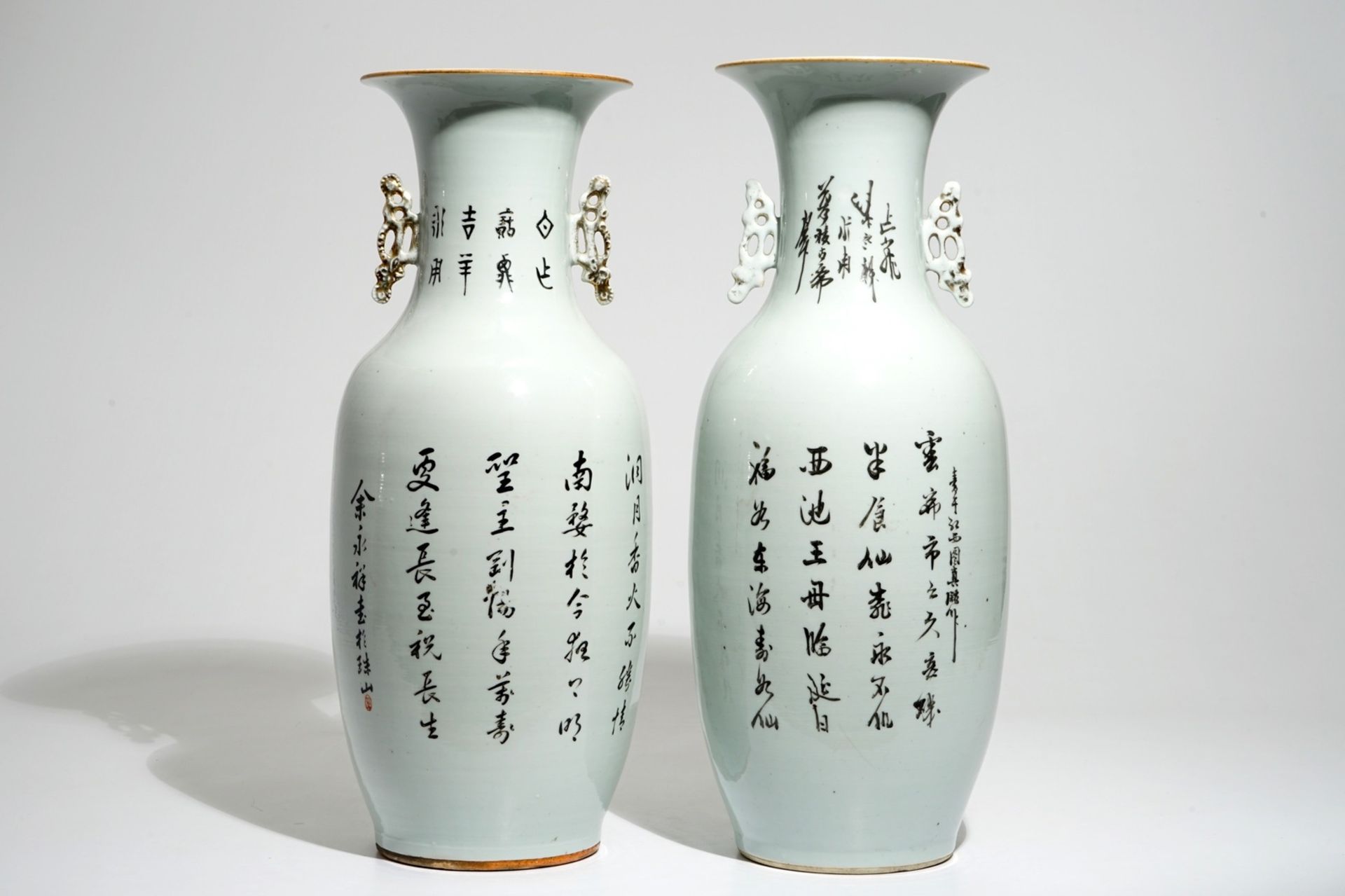 Two Chinese famille rose vases with immortals, 19/20th C. - Image 3 of 6