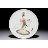 A fine Chinese plate with a dancer, signed Zhang Song Mao, 3rd quarter 20th C.