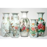 Five various Chinese famille rose vases, 19/20th C.