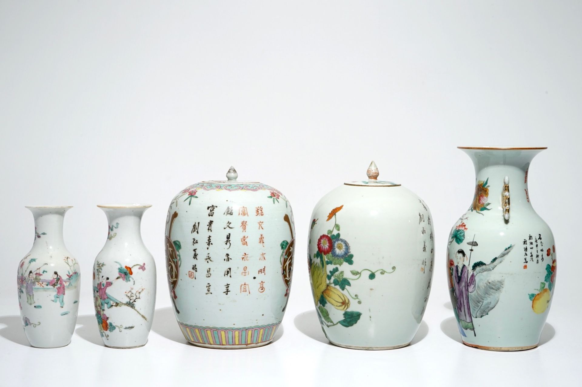 Five various Chinese famille rose vases, 19/20th C. - Image 2 of 6