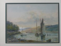 PHIL OSLOTH watercolour - the Conwy River with Deganwy Harbour and the Vardre in the background,