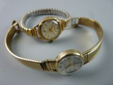 TWO LADY'S NINE CARAT GOLD WRISTWATCHES, Darwil with nine carat gold strap and a Technos with