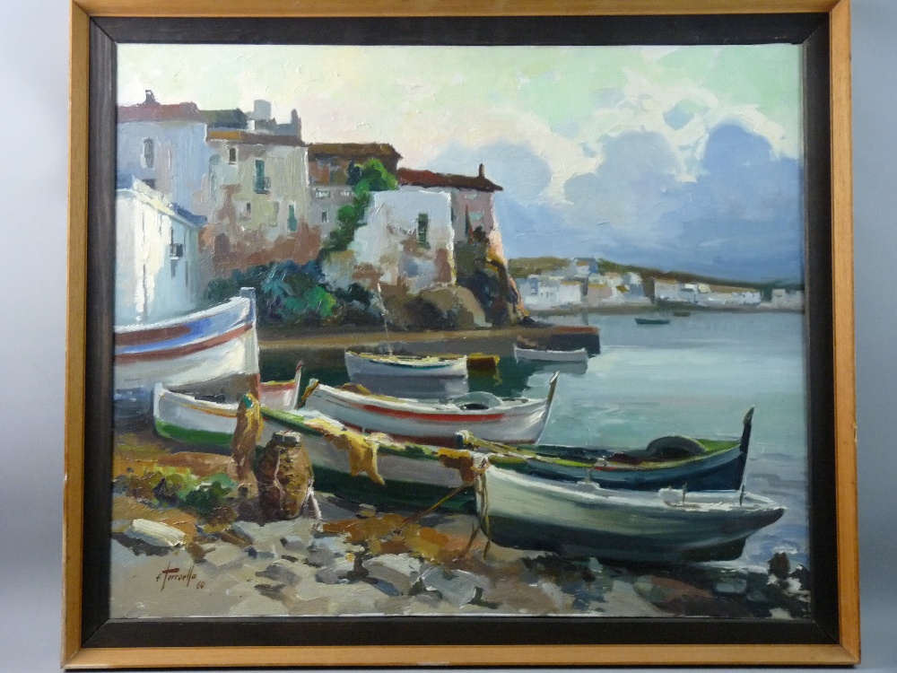 EZEQUIEL TORROELLA oil on canvas - South of France waterside scene with boats, signed and dated 1960