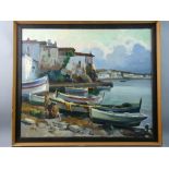 EZEQUIEL TORROELLA oil on canvas - South of France waterside scene with boats, signed and dated 1960