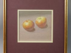 DAVID WOODFORD watercolour - still life, study of two apples, signed with initials, 15 x 16.5 cms