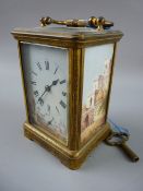 A BRASS ENCASED STRIKING MANTEL CLOCK with French movement, the side panels of Eastern scenes and