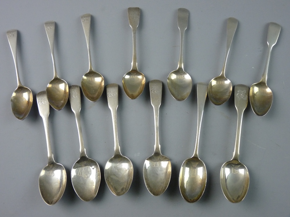 A PARCEL OF THIRTEEN MIXED SILVER TEASPOONS, 6.7 troy ozs