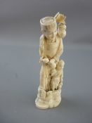 A JAPANESE CARVED IVORY STANDING FIGURE, 19th/20th Century, one piece carving of a man with his