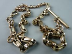 A GOOD VICTORIAN NINE CARAT GOLD FANCY LINK WATCH CHAIN/NECKLACE, 28 grms gross, 47 cms long