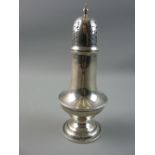 A HALLMARKED SILVER SUGAR SIFTER, 20 cms high, Birmingham 1918, 4.7 troy ozs