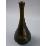A 19th CENTURY BRONZE BOTTLE VASE with carp/catfish decoration, small character marks to the
