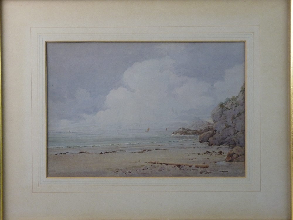 HENRY DAWSON BARKAS watercolour - rocky coastal scene with distant yachts, unsigned but reportedly