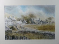KEITH ANDREW limited edition (3/350) coloured print - group of Anglesey cottages with figures,