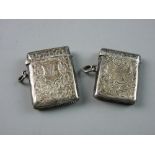 TWO HALLMARKED SILVER VESTA CASES with bright cut decoration, Birmingham 1906 and 07, 1.2 troy ozs