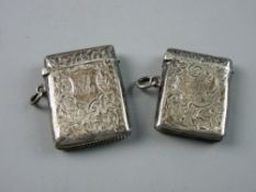 TWO HALLMARKED SILVER VESTA CASES with bright cut decoration, Birmingham 1906 and 07, 1.2 troy ozs