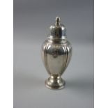 A HALLMARKED SILVER SUGAR SIFTER, 15 cms high, Sheffield 1963, 5 troy ozs, maker C J Vander Ltd