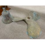 A BRONZE SHIP/BOAT PROPELLER AND BELL the prop marked 28 x 26RH, the bell unmarked (clapper