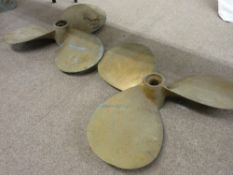 TWO BRONZE SHIP/BOAT PROPELLERS MARKED 28 X 16 LH GAINES AND 28 X 14 RH GAINES