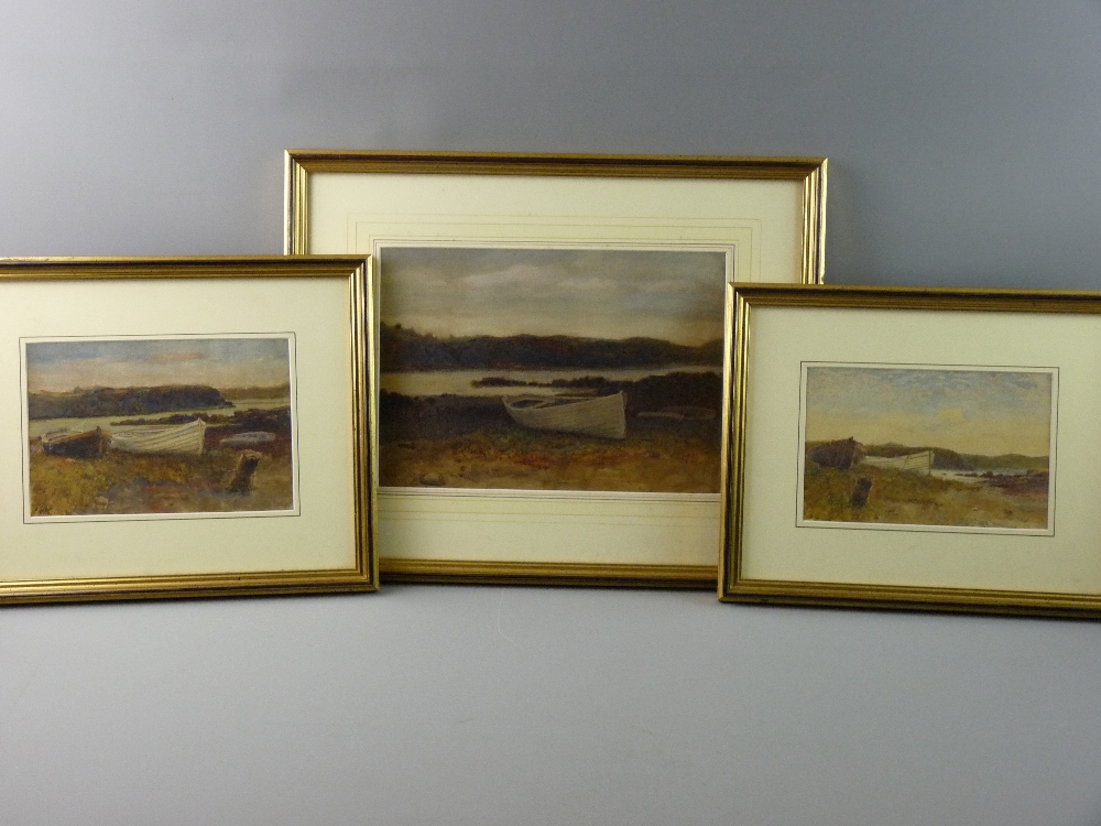 EDWIN BINNEY three watercolours - beached boats near Cemaes, Anglesey, two initialled and dated